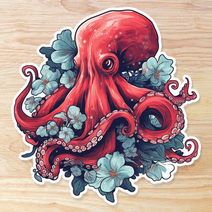 Tattoo style Red Octopus: Waterproof Vinyl Sticker