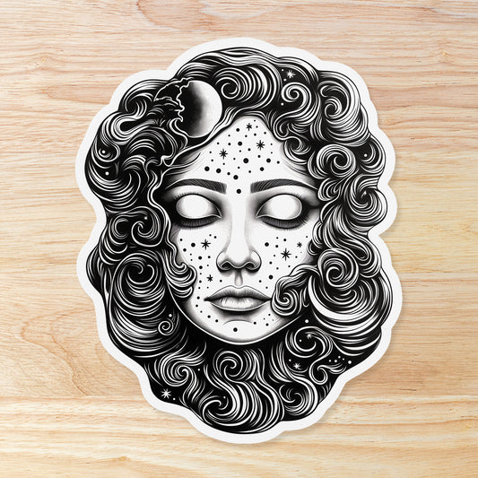 Black and White Moon Child: Waterproof Vinyl Sticker