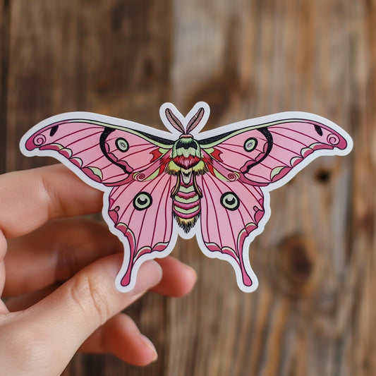 Pink Luna Moth: Waterproof Vinyl Sticker