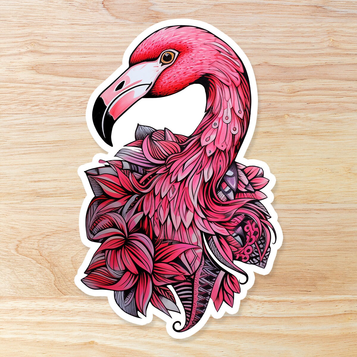 Pink Zentangle Flamingo: Waterproof Vinyl Sticker