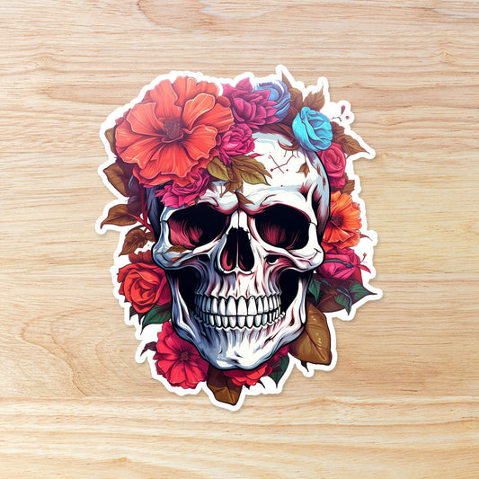Floral Skull Waterproof Vinyl Sticker