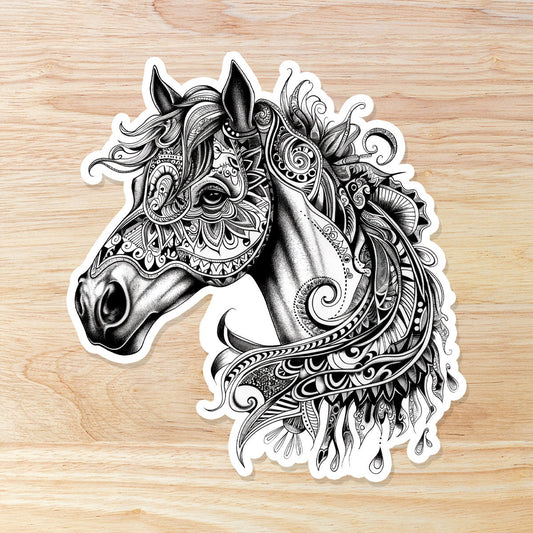 Zentangle Horse: Waterproof Vinyl Sticker