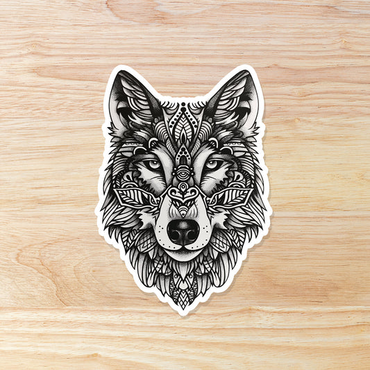 Zentangle Wolf: Waterproof Vinyl Sticker