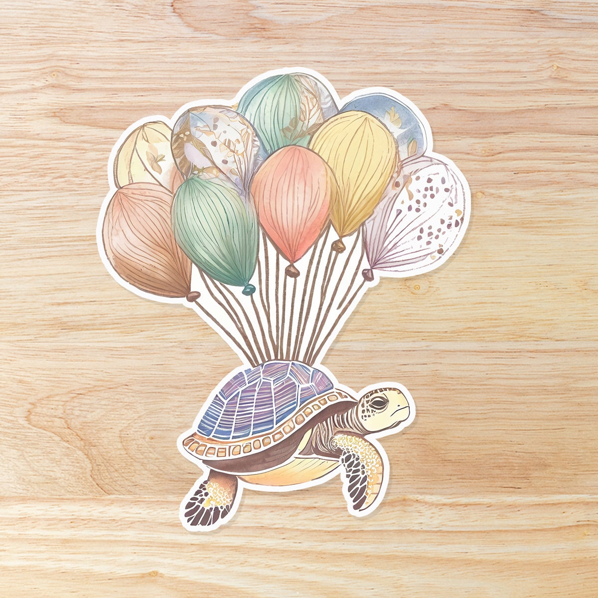 Turtle with Balloons Sticker: Waterproof Vinyl