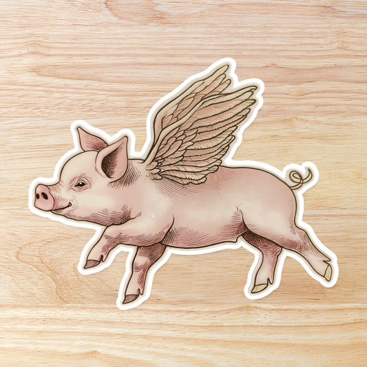 Flying Pig Sticker: Tattoo Style Waterproof Vinyl Sticker