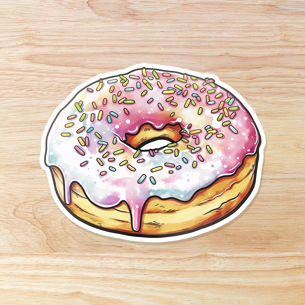 Pastel Donut with Sprinkles: Waterproof Vinyl Sticker