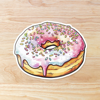 Pastel Donut with Sprinkles: Waterproof Vinyl Sticker