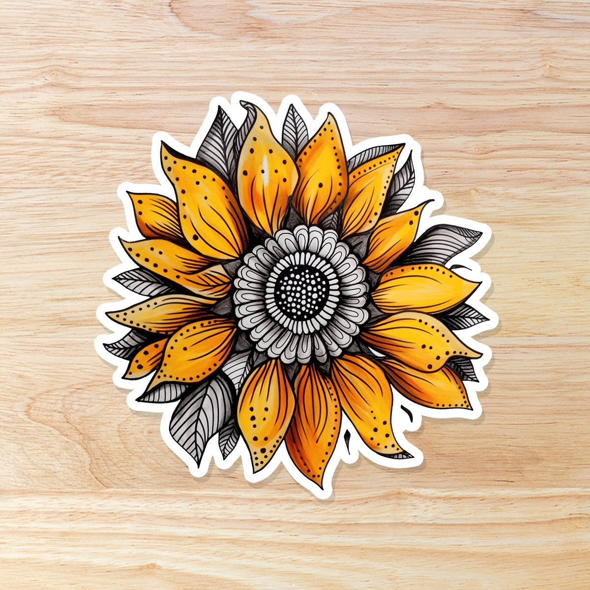 Zentangle Sunflower: Waterproof Vinyl Sticker