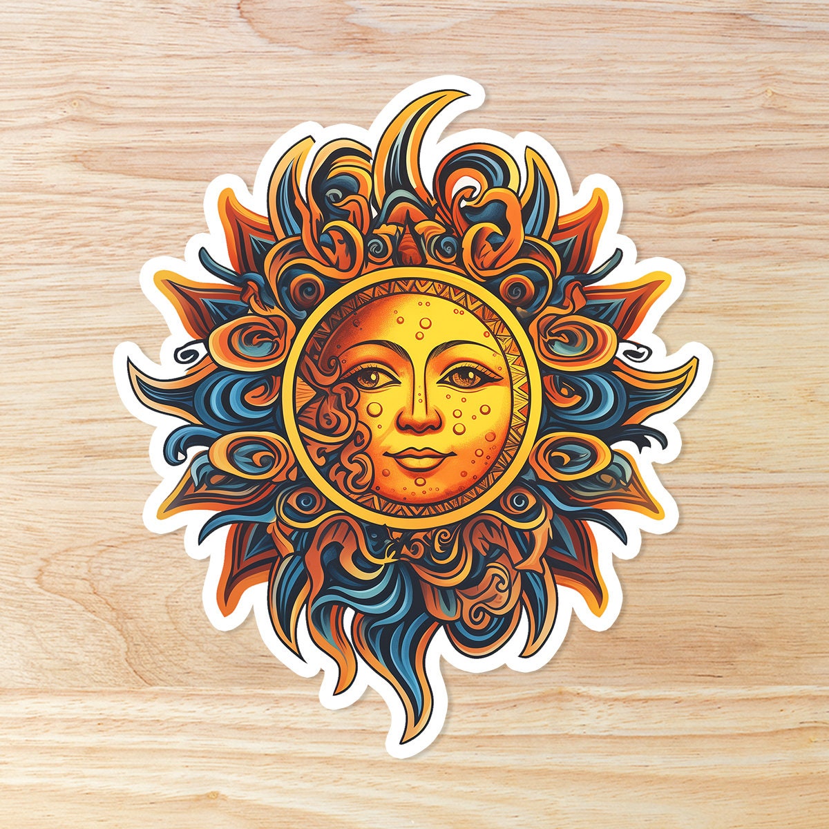 Zentangle Sun with a Face: Waterproof Vinyl Sticker