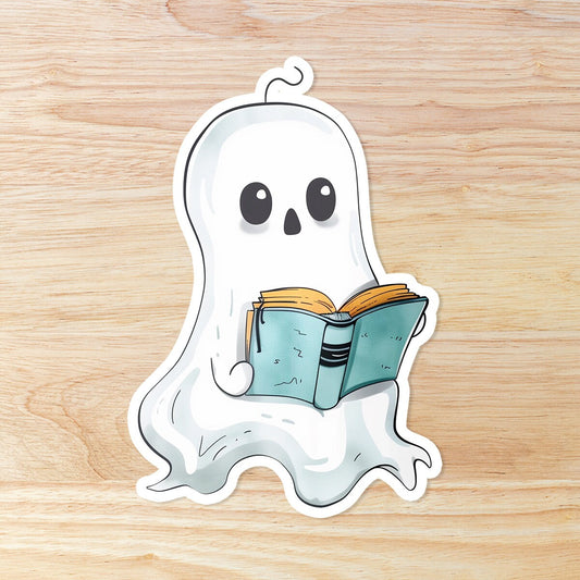 Reading a Book Ghost Sticker: Waterproof Vinyl Sticker