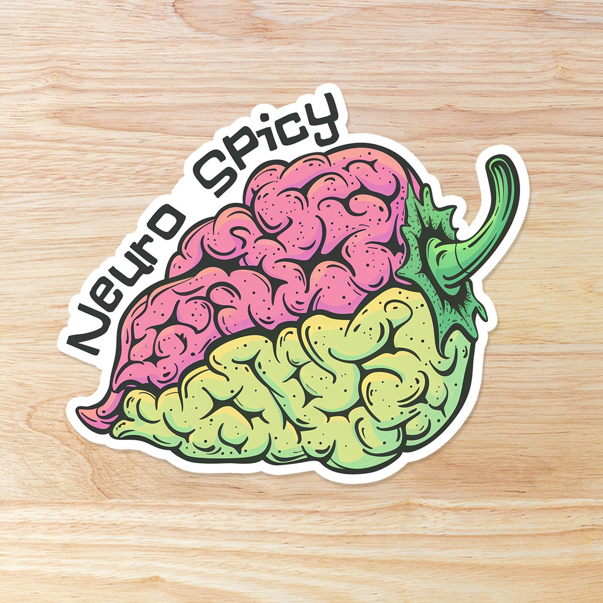 Neuro Spicy Pepper Brain: Waterproof Vinyl Sticker