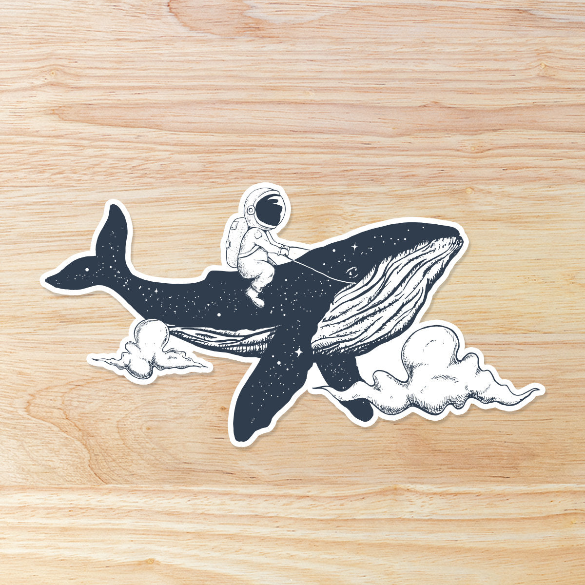 Astronaut Riding on a Whale: Waterproof Vinyl Sticker