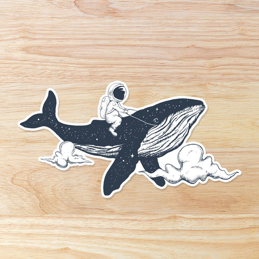 Astronaut Riding on a Whale: Waterproof Vinyl Sticker