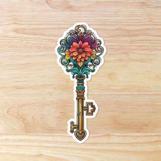 Floral Skeleton Key Sticker: Waterproof Tattoo Style Vinyl