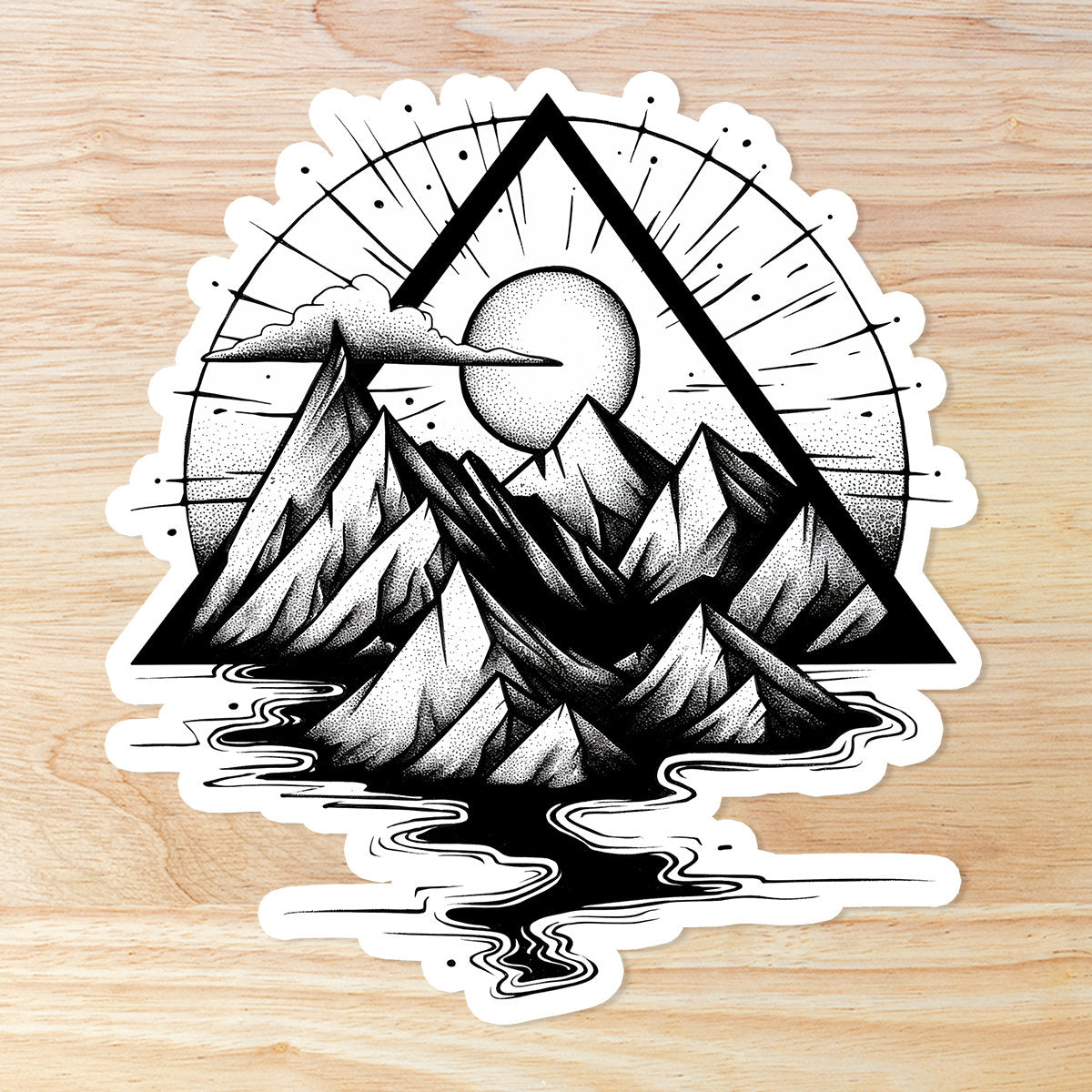 Mountains Tattoo Style Sticker: Waterproof Vinyl Decal