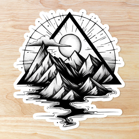 Mountains Tattoo Style Sticker: Waterproof Vinyl Decal