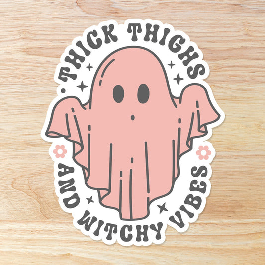 Witchy Ghost Sticker: Thick Thighs & Spooky Vibes - Waterproof Vinyl