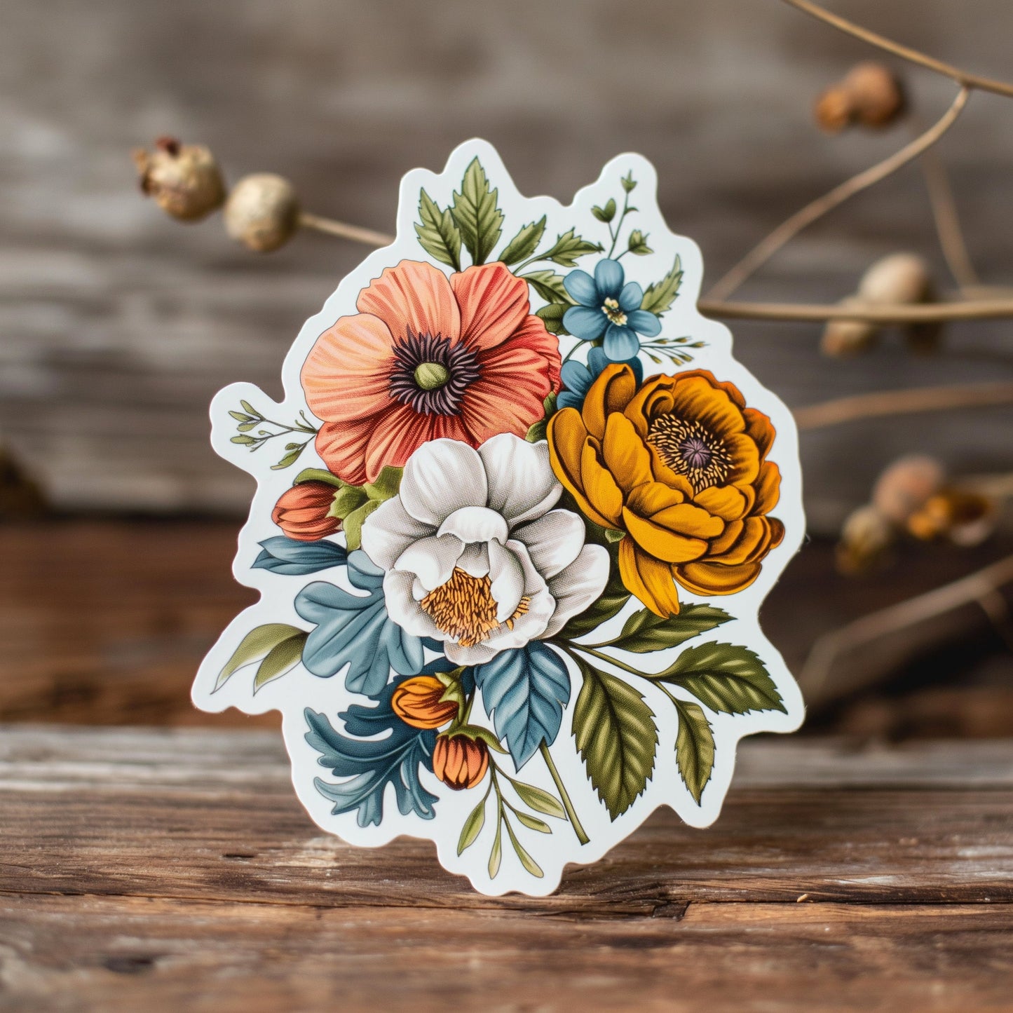 Blossoming Elegance Floral: Waterproof Vinyl Sticker