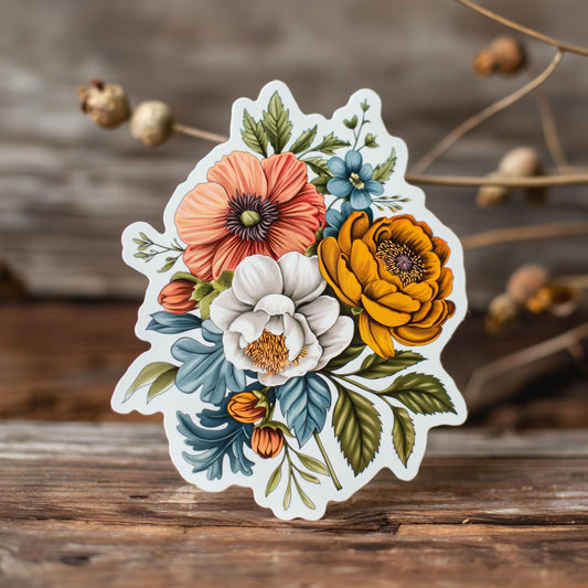 Blossoming Elegance Floral: Waterproof Vinyl Sticker