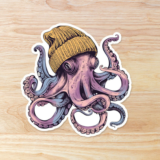 Hipster Pink Octopus: Waterproof Vinyl Sticker