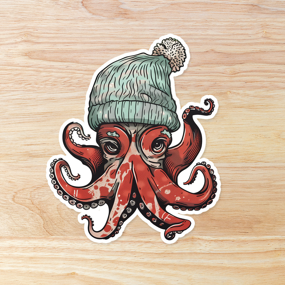 Red Hipster Octopus: Waterproof Vinyl Sticker