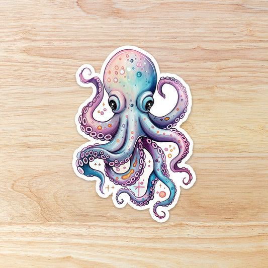 Pastel Whimsical Octopus: Waterproof Vinyl Sticker