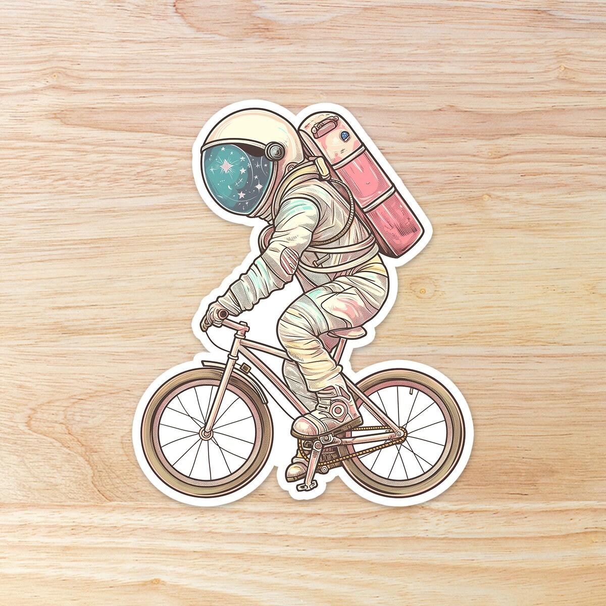 Astronaut Riding A Bike: Waterproof Vinyl Sticker