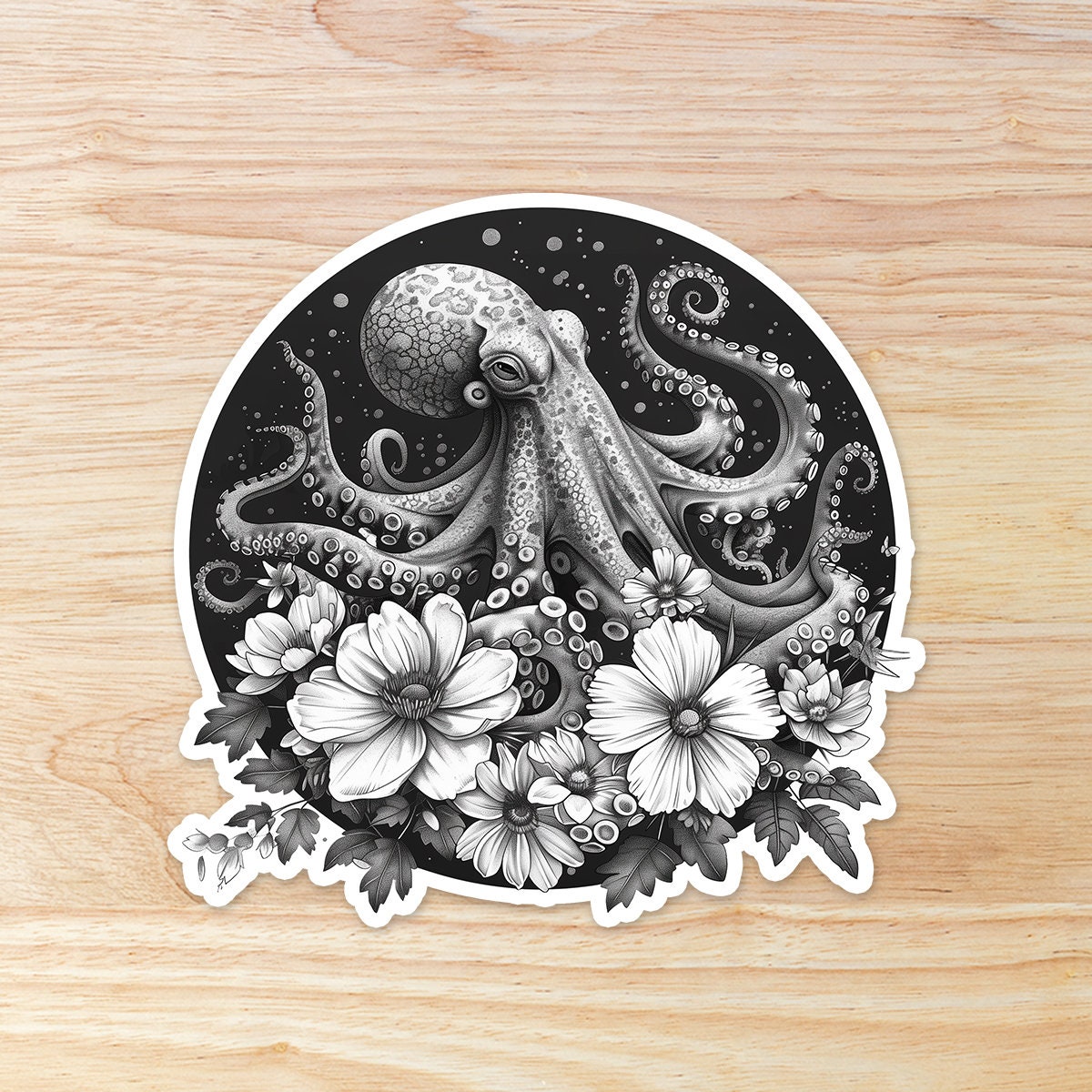Black and white Octopus Sticker