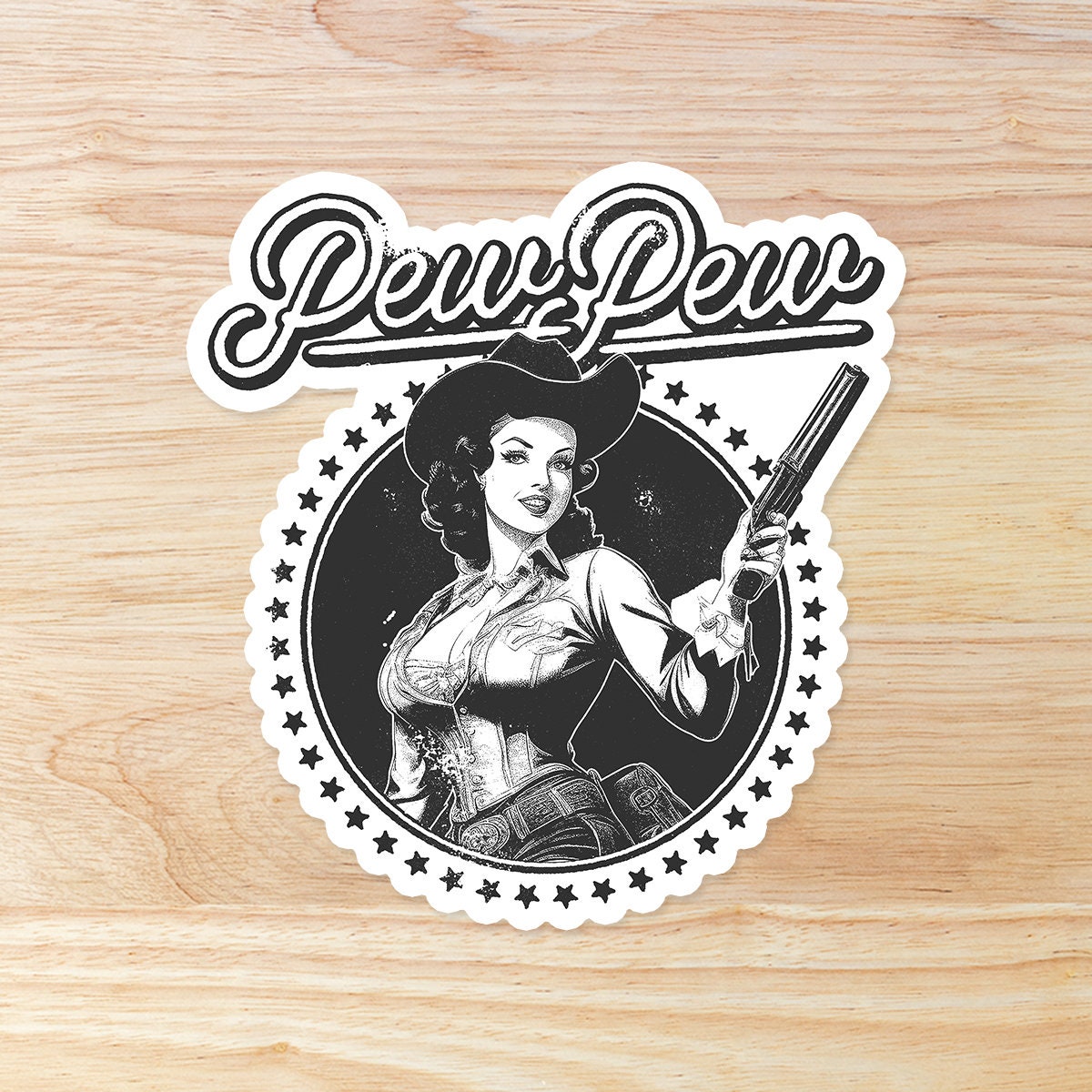 Pew Pew Vintage Girl: Waterproof Vinyl Sticker