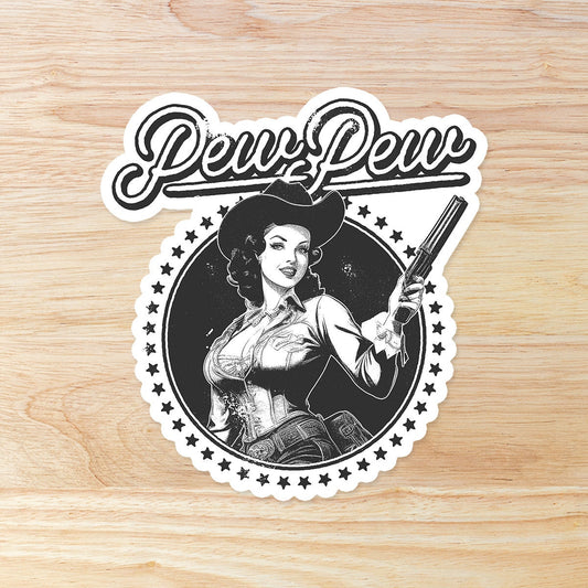 Pew Pew Vintage Girl: Waterproof Vinyl Sticker