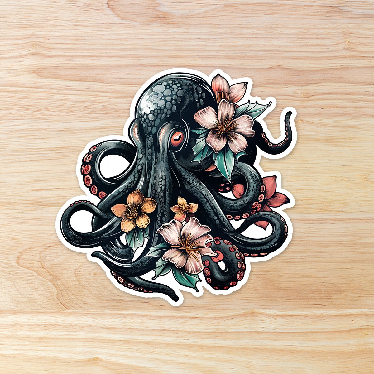Dark Floral Octopus: Waterproof Vinyl Sticker