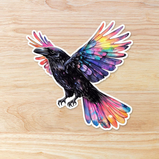 Colorful Raven In Flight: Waterproof Vinyl Sticker