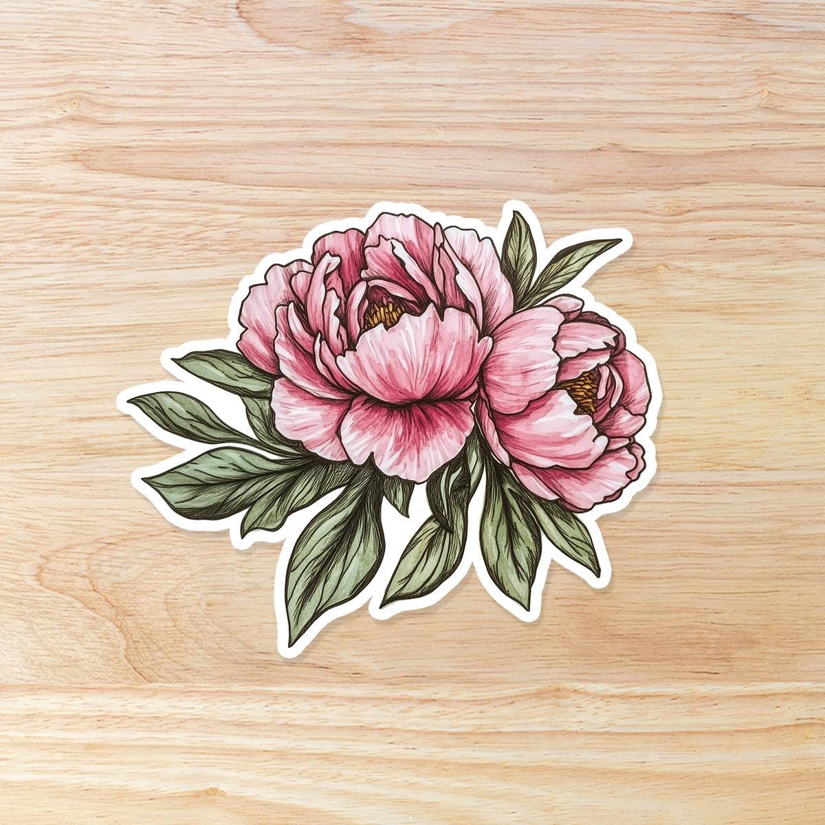 Peonies Art: Waterproof Vinyl Sticker