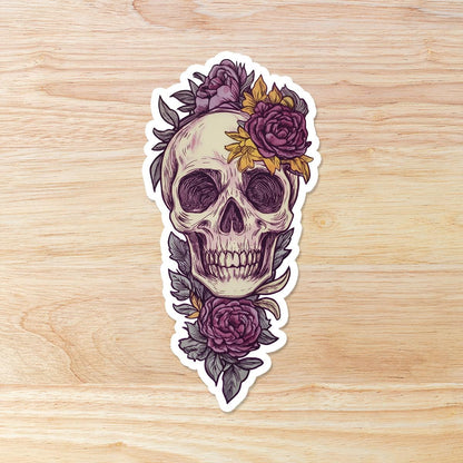 Skull sticker with purple flowers