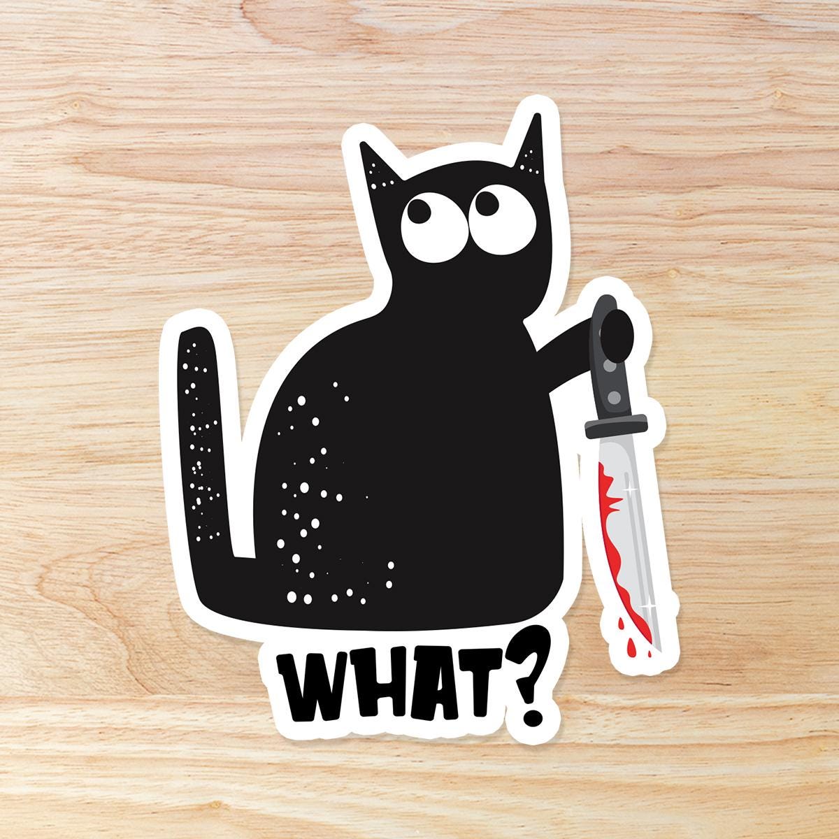 Cat with Knife: Waterproof Vinyl Sticker