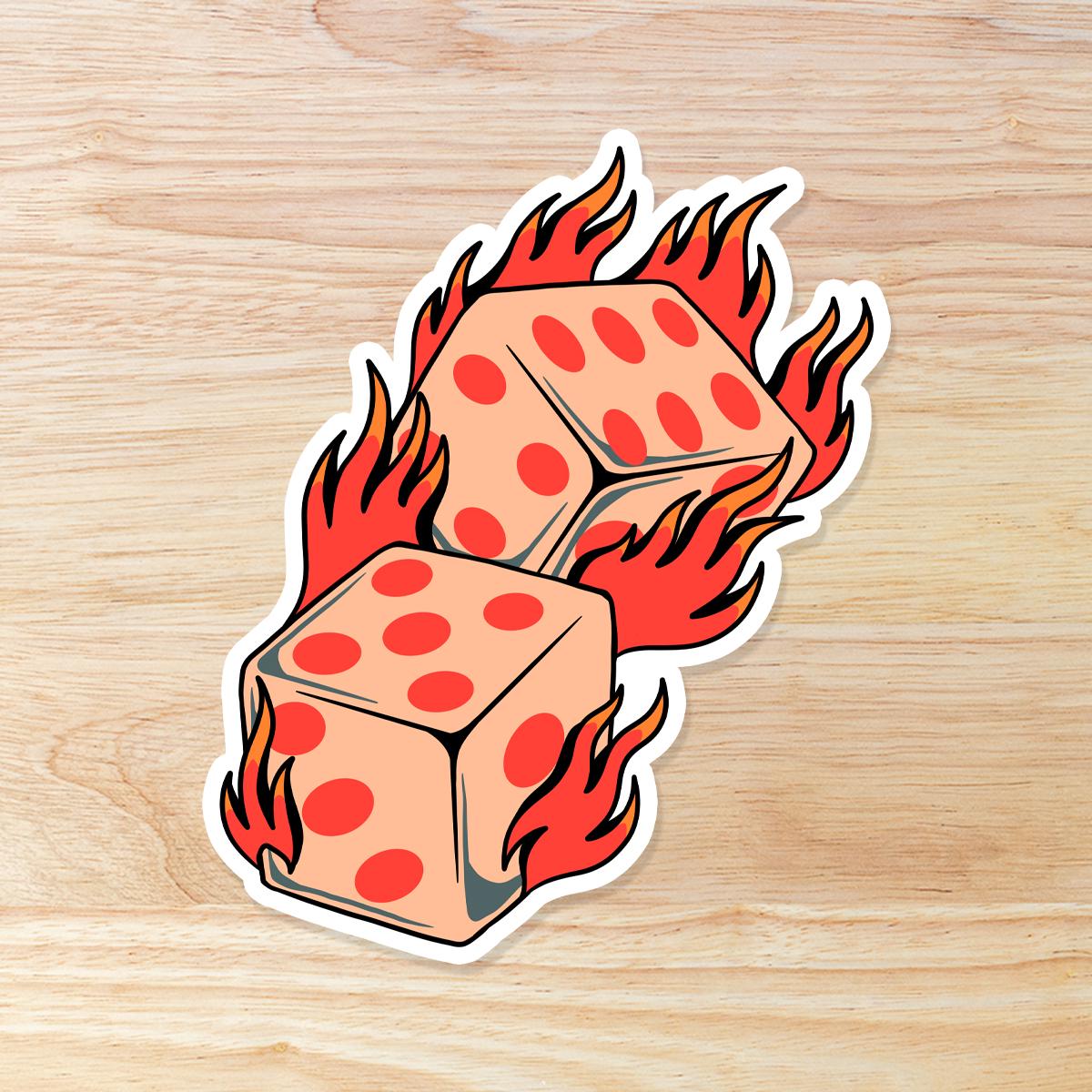 Retro Dice on Fire: Waterproof Vinyl Sticker