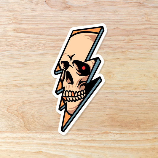 Lightening Bolt Sticker with a Skull Inside: Waterproof Vinyl Sticker