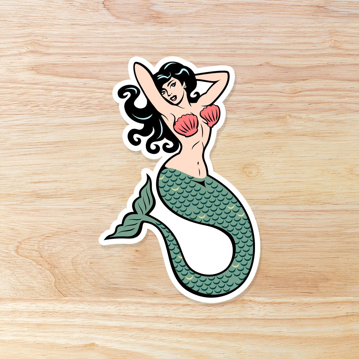 Pin-Up Style Mermaid: Waterproof Vinyl Sticker