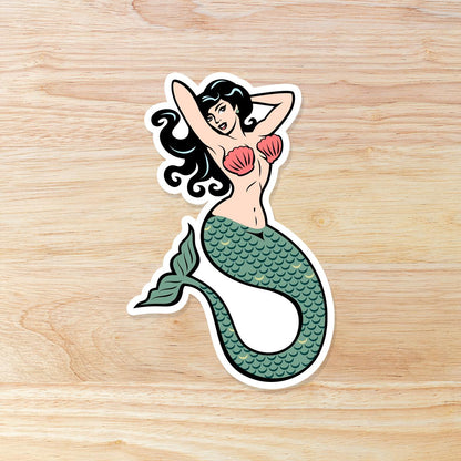Pin-Up Style Mermaid: Waterproof Vinyl Sticker