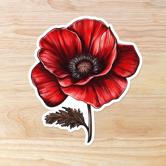 Red Poppy Sticker: Waterproof Vinyl Decal