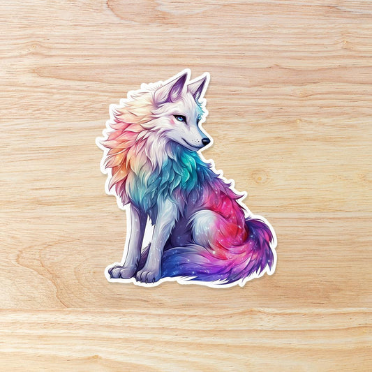 White Wolf with Color: Waterproof Vinyl Sticker