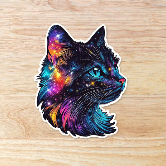Galaxy Black Cat Waterproof Vinyl Sticker
