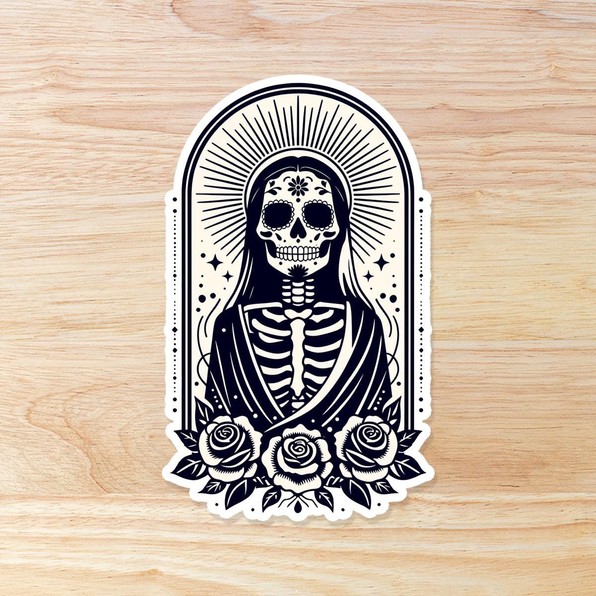 Day of the Dead black and white Waterproof Vinyl Sticker