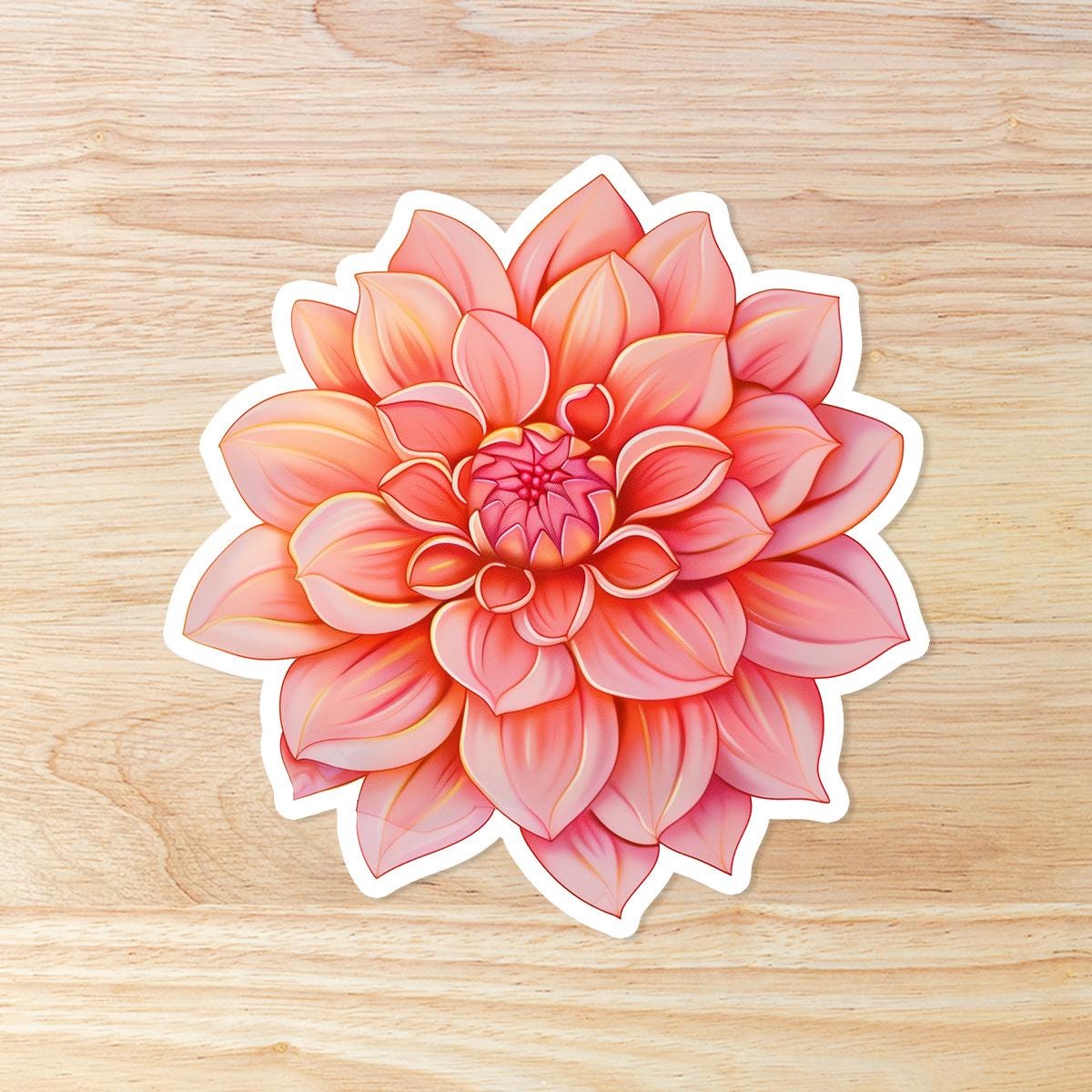 Peachy Dahlia Sticker: Waterproof Vinyl Floral Sticker
