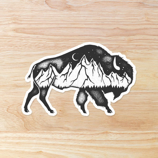 Bison with mountains sticker