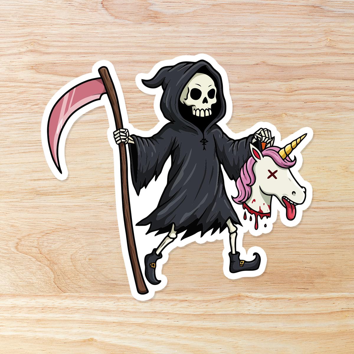 Grim Reaper with Unicorn Head: Waterproof Vinyl Sticker