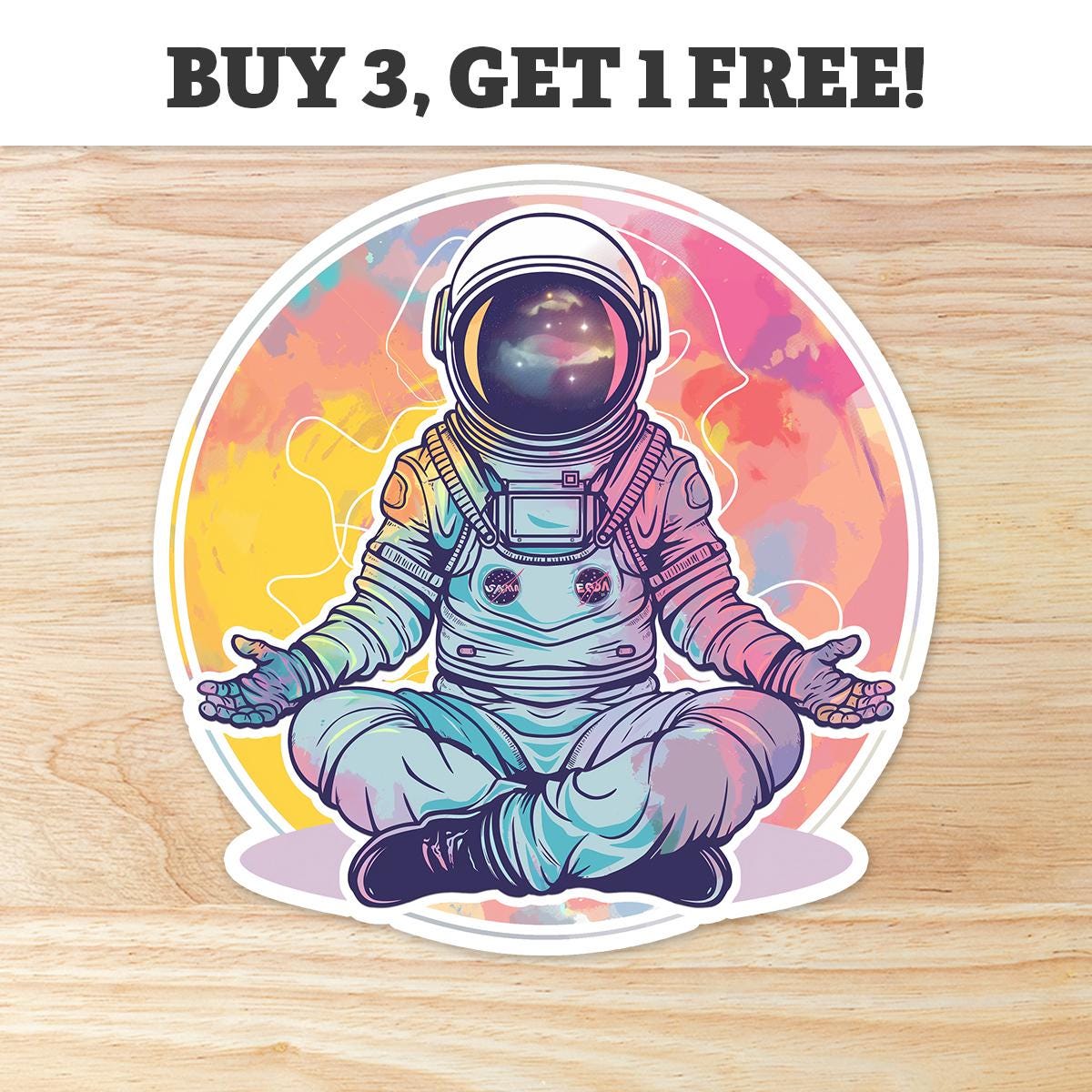 Astronaut Meditating: Vinyl WATERPROOF Sticker