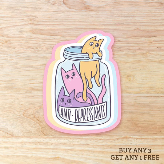 Cats are Anti-Depressants: Waterproof Vinyl Sticker
