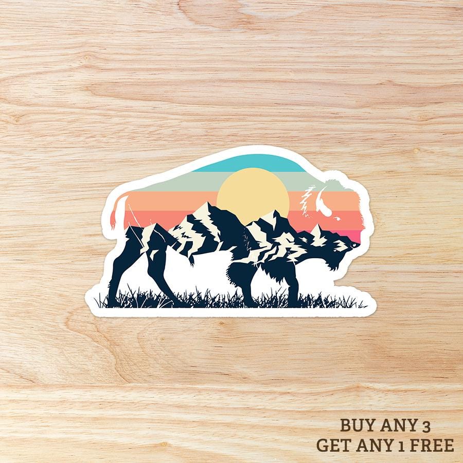 Bison with Mountain Scene: Waterproof Vinyl Sticker