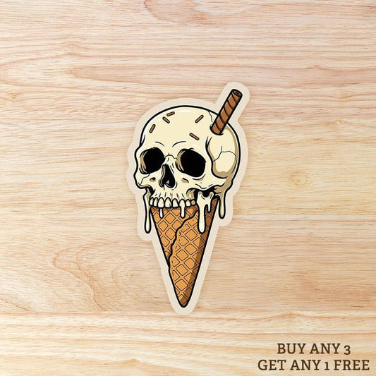Skull Ice Cream Cone: Waterproof Vinyl Sticker